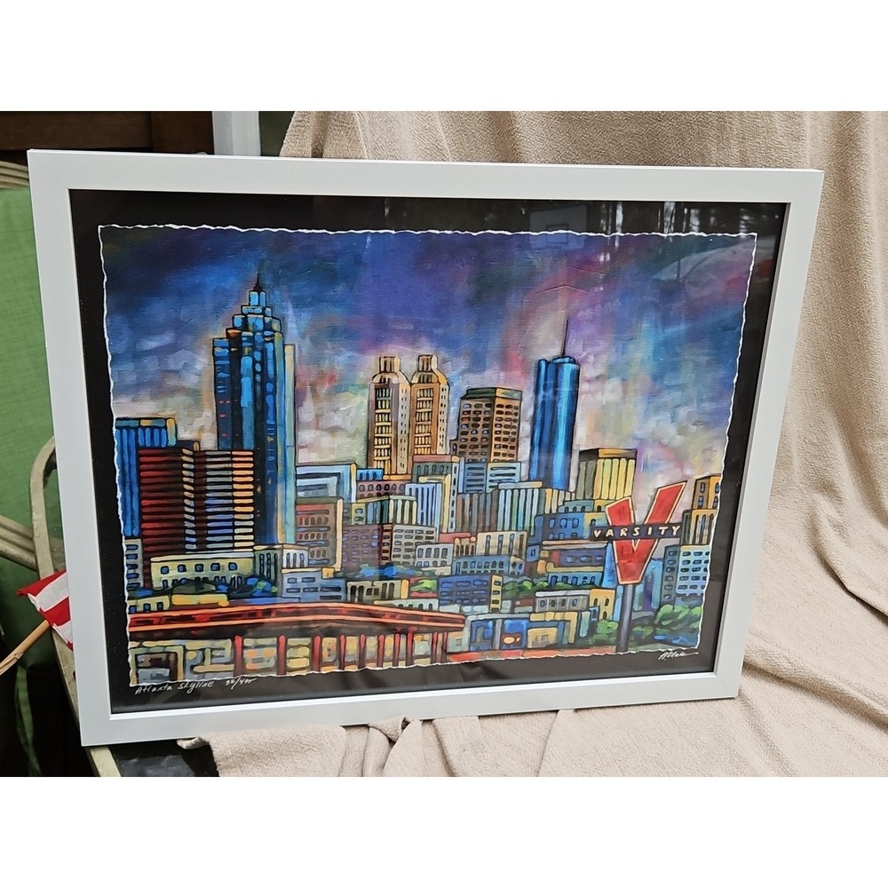 Atlanta Skyline Print The Varsity Drive-In 21x17 Outsider Art City Landscape